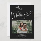 スクリプミニマルト署名ハートフォトブラック結婚ズ 招待状 (正面)