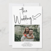 スクリプミニマルト署名ハートフォトホワ結婚イト 招待状 (正面)