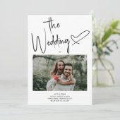 スクリプミニマルト署名ハートフォトホワ結婚イト 招待状 (スタンド正面)