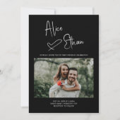 スクリプミニマルト署名ハート写真黒 招待状 (正面)