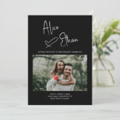 スクリプミニマルト署名ハート写真黒 招待状 (スタンド正面)