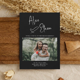 スクリプミニマルト署名ハート写真黒 招待状