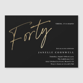 スクリプミニマルト黒金ゴールド0番目の誕生日 マグネット招待状