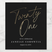 スクリプミニマルト黒金ゴールド21歳の誕生日パーティー ワインラベル (シングルラベル)