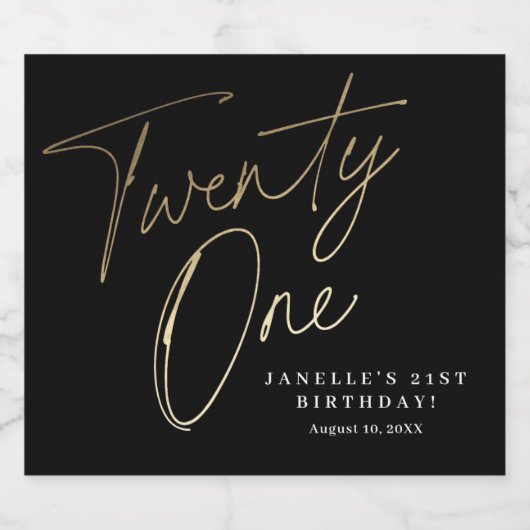 スクリプミニマルト黒金ゴールド21歳の誕生日 スパークリングワインラベル (シングルラベル)