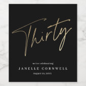 スクリプミニマルト黒金ゴールド30th誕生日パーティー ワインラベル (シングルラベル)