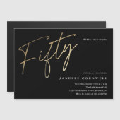 スクリプミニマルト黒金ゴールド50誕生日 マグネット招待状 (正面/裏面)
