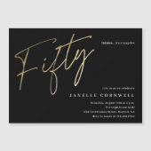 スクリプミニマルト黒金ゴールド50誕生日 マグネット招待状 (正面)