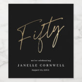 スクリプミニマルト黒金ゴールド50th誕生日パーティー ワインラベル (シングルラベル)