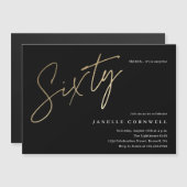 スクリプミニマルト黒金ゴールド60誕生日 マグネット招待状 (正面/裏面)