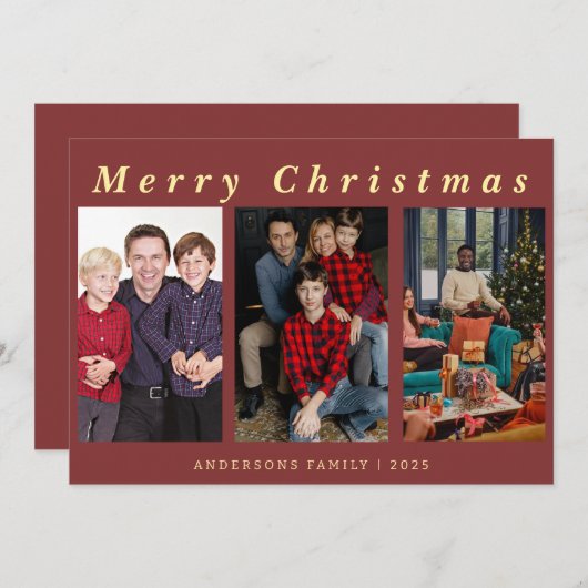 スクリプミニマルト3フォトメリークリスマスレッドフォイル シーズンカード (正面/裏面)