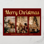 スクリプミニマルト3枚の写真レッド・メリー・クリスマス 箔シーズンカード (正面)