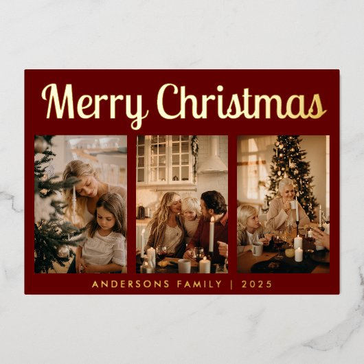 スクリプミニマルト3枚の写真レッド・メリー・クリスマス 箔シーズンカード (正面)