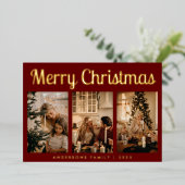スクリプミニマルト3枚の写真レッド・メリー・クリスマス 箔シーズンカード (立ち正面)