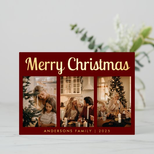 スクリプミニマルト3枚の写真レッド・メリー・クリスマス 箔シーズンカード (立ち正面)