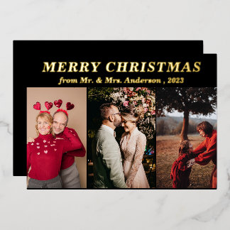 スクリプミニマルト3枚フォトブラックMerry Christmas 箔招待状
