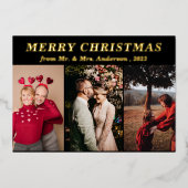 スクリプミニマルト3枚フォトブラックMerry Christmas 箔招待状 (正面)