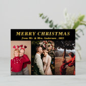 スクリプミニマルト3枚フォトブラックMerry Christmas 箔招待状 (立ち正面)