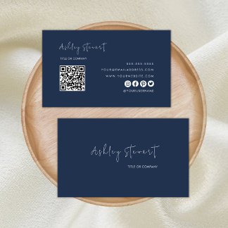 スクリプミニマルトQrコードプロフェッショナルネイビーブルー 名刺