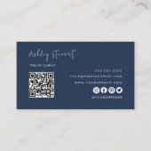 スクリプミニマルトQrコードプロフェッショナルネイビーブルー 名刺 (正面)