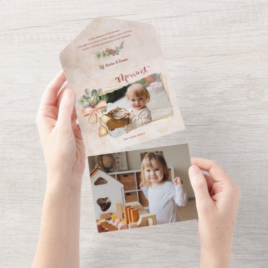 スクリプメリートと花/引き裂かれたアンティーク紙写真 オールインワン招待状 (貼ってはがせる)