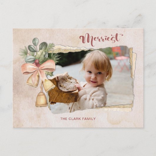 スクリプメリートと花/引き裂かれたアンティーク紙写真 シーズンポストカード (正面)