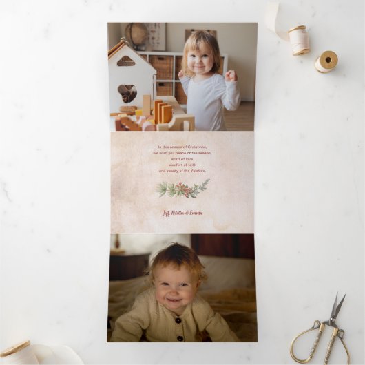 スクリプメリートと花/引き裂かれたアンティーク紙写真 三つ折りクリスマスカード (内部)