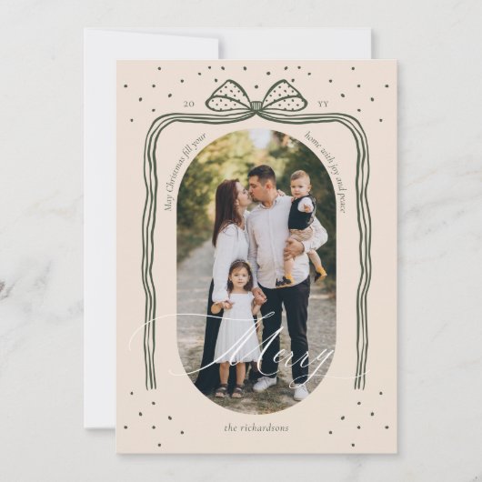 スクリプメリートエレガントシックなクリスマスボウアーチフォト シーズンカード (正面)