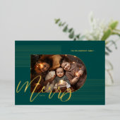 スクリプメリートモダンストライプフォトアーチ枠（緑） 箔シーズンカード (立ち正面)