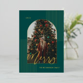 スクリプメリートモダンストライプフォトアーチ枠（緑） 箔シーズンカード (立ち正面)