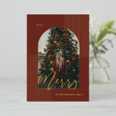 スクリプメリートモダンストライプフォトアーチ枠（赤） 箔シーズンカード (立ち正面)