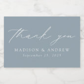 スクリプモダンエレガントトほこりっぽい青ありがとう スパークリングワインラベル (シングルラベル)