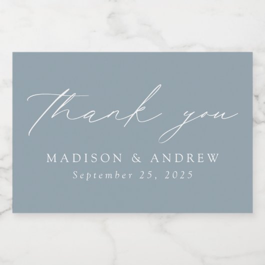 スクリプモダンエレガントトほこりっぽい青ありがとう スパークリングワインラベル (シングルラベル)