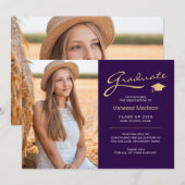 スクリプモダンエレガントト紫と金ゴールド | 2フォトグラード 案内状 (正面/裏面)