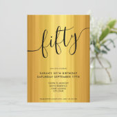 スクリプモダンエレガントト金ゴールド50誕生日 招待状 (スタンド正面)