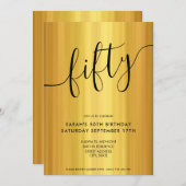 スクリプモダンエレガントト金ゴールド50誕生日 招待状 (正面/裏面)