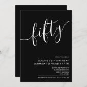スクリプモダンエレガントト黒50誕生日 招待状 (正面/裏面)