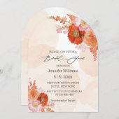 スクリプモダンオレンジ色の花ブライダルシャワーアーチ 招待状 (正面/裏面)