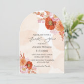 スクリプモダンオレンジ色の花ブライダルシャワーアーチ 招待状 (スタンド正面)