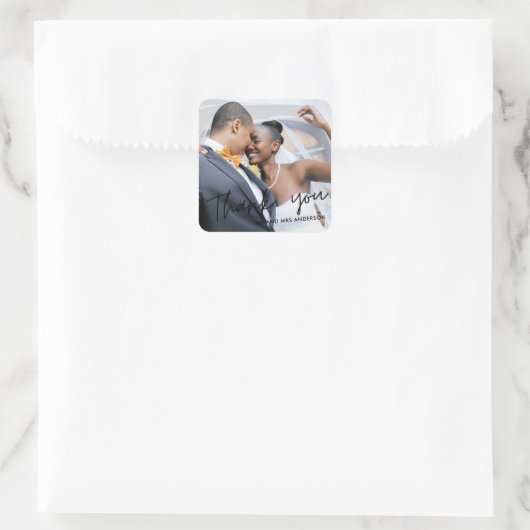 スクリプモダントありがとう写真結婚式の引き出物 スクエアシール (バッグ)