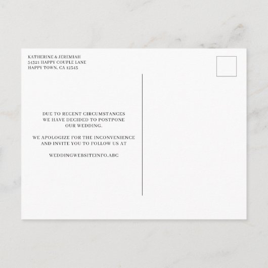 スクリプモダントが延期さ結婚れた日付の変更 ポストカード (裏面)