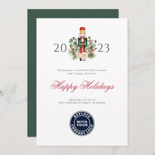 スクリプモダントくるみ割りカーハッピーホリデーズビジネス シーズンカード (正面/裏面)