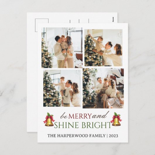 スクリプモダントのクリスマスファミリーフォトコラージュ シーズンポストカード (正面/裏面)