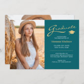 スクリプモダントのティール(緑がかった色)と金ゴールド | 2フォトグラード 案内状 (正面/裏面)