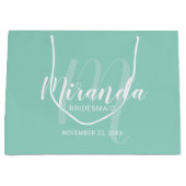 スクリプモダントのパーソナライズされた花嫁付きミントグリーン ラージペーパーバッグ (正面)