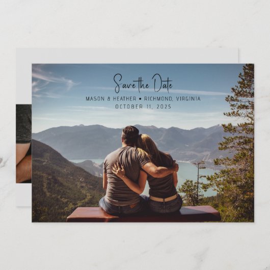 スクリプモダントのフルフォト日付の保存 招待状 (正面/裏面)