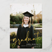 スクリプモダントのフルブリード写真の卒業実在 箔招待状 (正面)