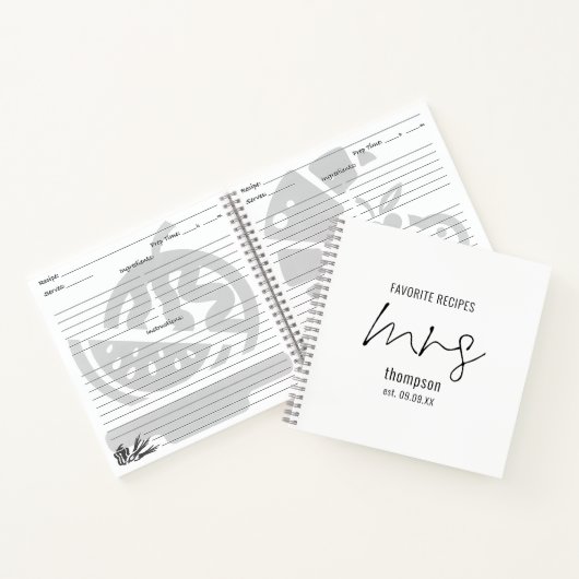 スクリプモダントのミセス名の日付の花嫁がレシピでない ノートブック (内部)