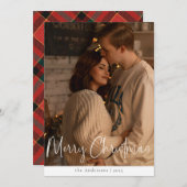 スクリプモダントのミニマル写真赤い緑クリスマス シーズンカード (正面/裏面)