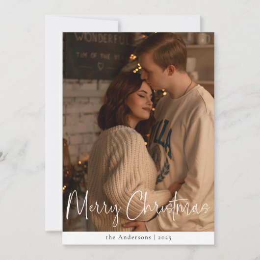 スクリプモダントのミニマル写真赤クリスマス シーズンカード (正面)